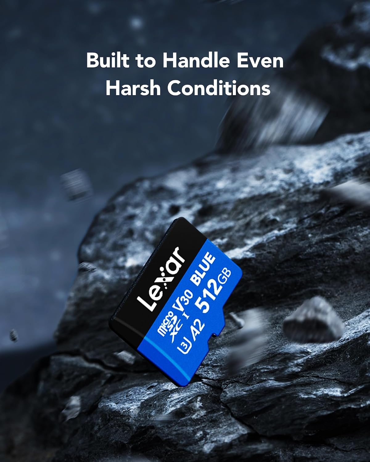 Lexar BLUE microSDカードの耐久性を紹介する水しぶきの画像