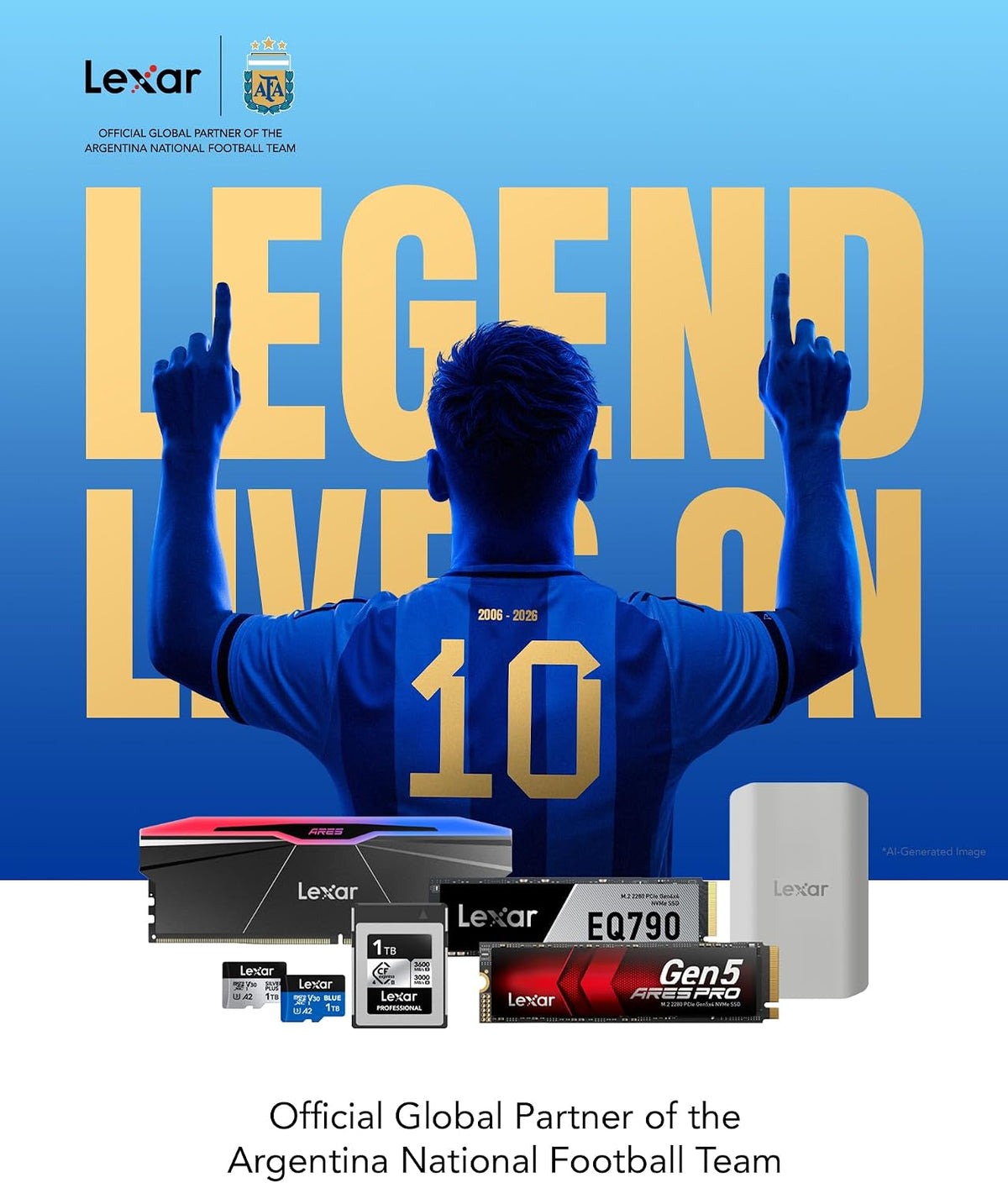 Lexar BLUE microSDカードとサッカー選手を配置したブランド紹介画像